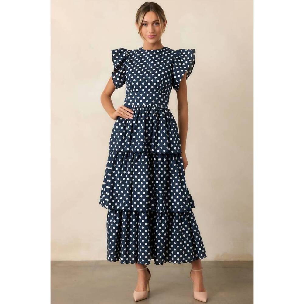 NEW PROSPERINA chelsea polka dot dress in navy